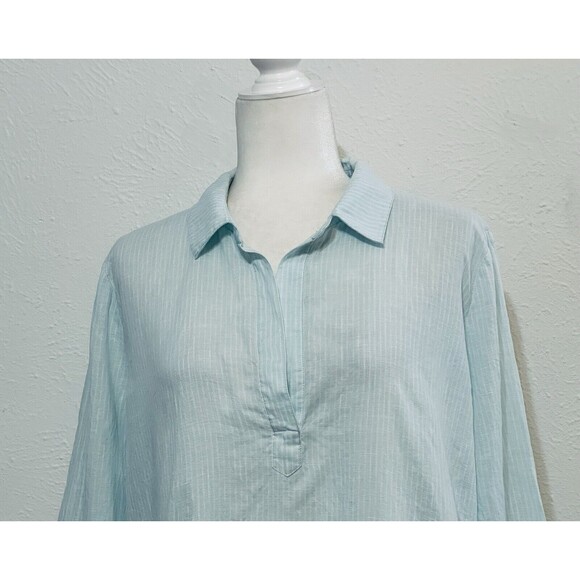 Vineyard Vines Size L Lucaya Tunic 100% Linen Striped Mint Green Timeless Staple - Picture 3 of 13